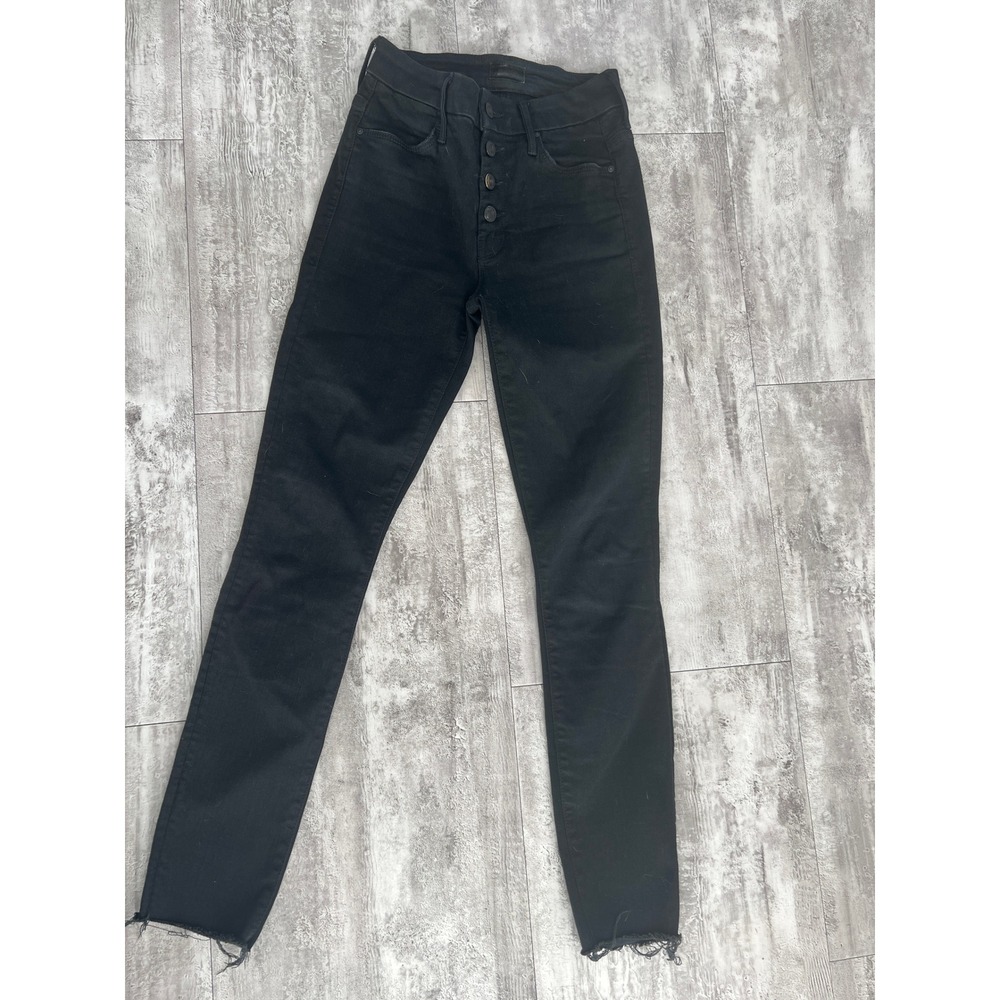 MOTHER The Pixie Ankle Fray Jeans Not Guilty Black High Rise Button Fly Skinny